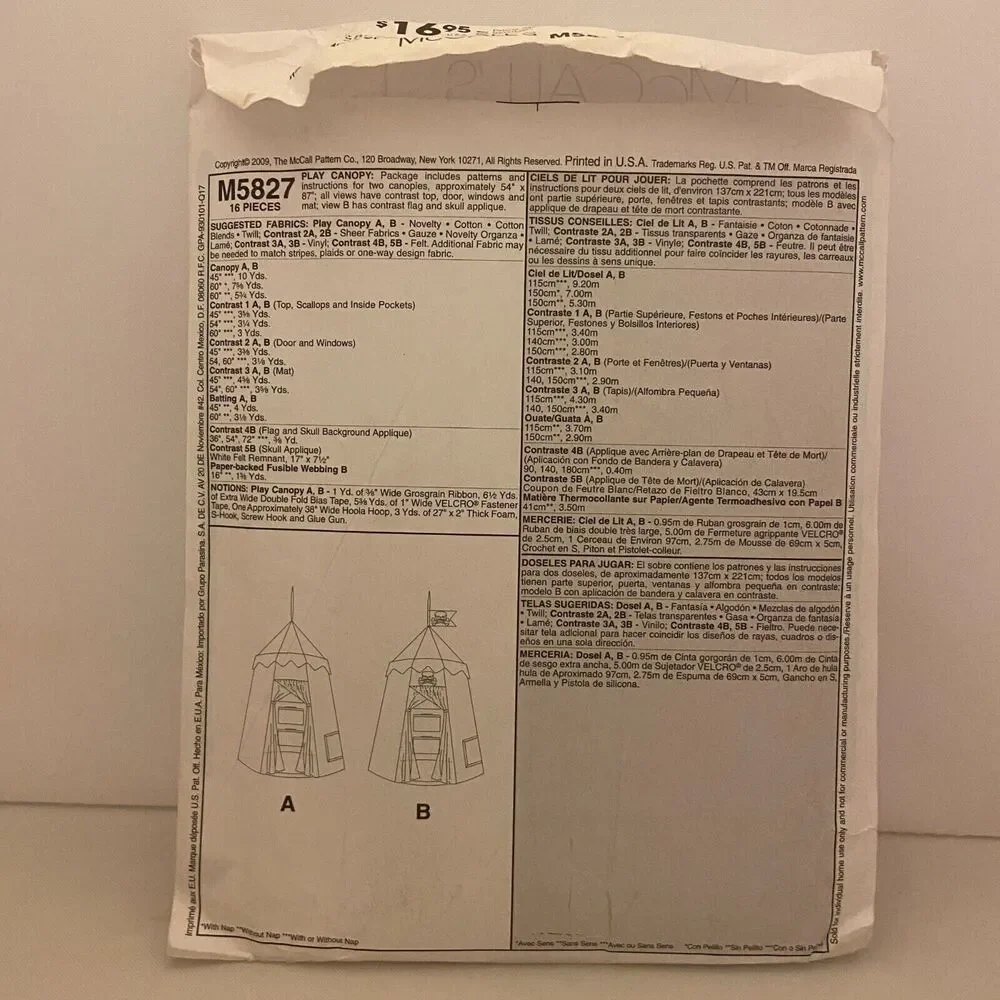 #M5827 McCalls Crafts Play Canopy Sewing Pattern